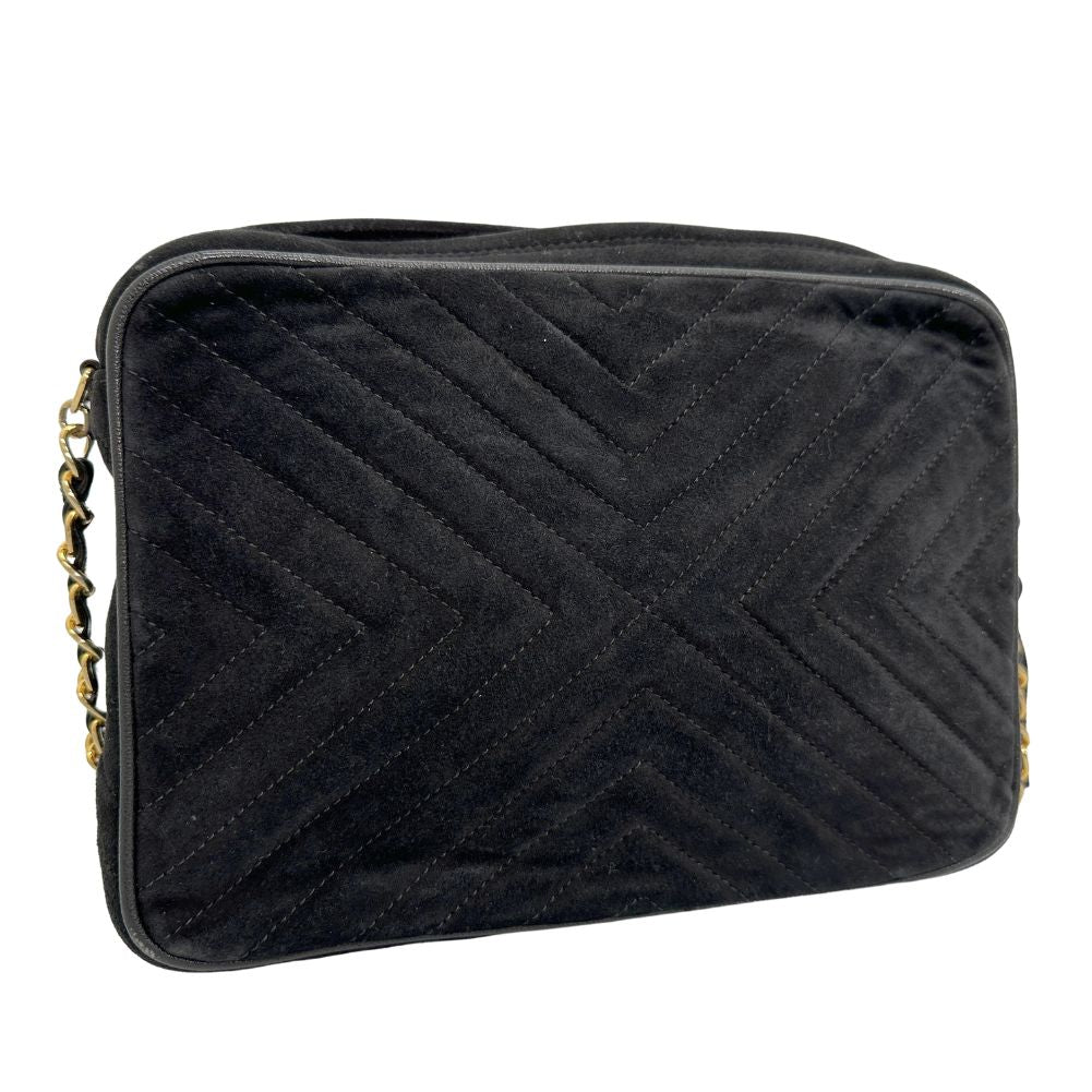 CHANEL Shoulder Bag Suede black Vstitch ChainShoulder Women