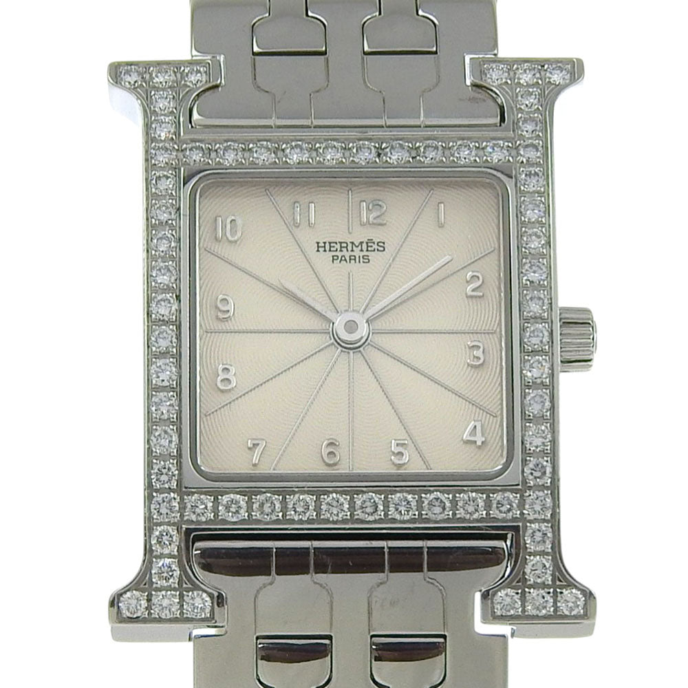 HERMES Watches Quartz HH1.230 Diamond, Stainless Steel white Diamond Bezel H watch white dial