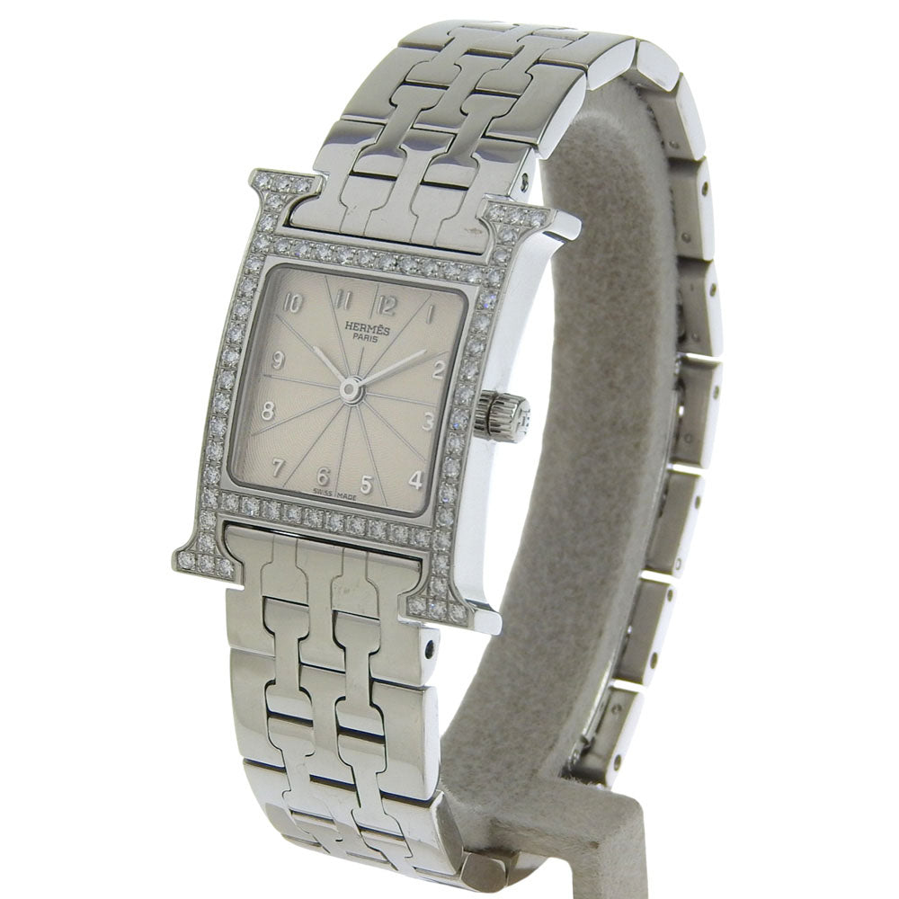 HERMES Watches Quartz HH1.230 Diamond, Stainless Steel white Diamond Bezel H watch white dial