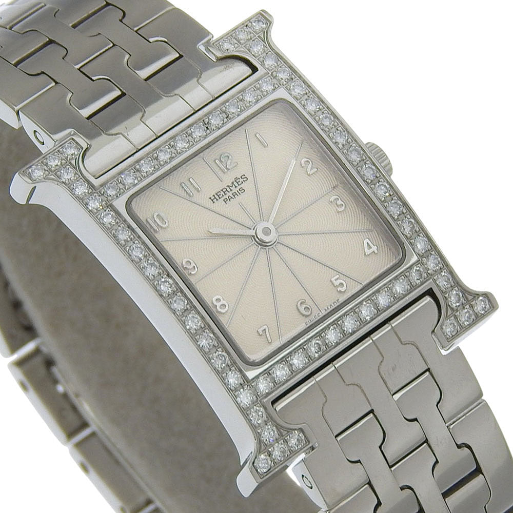 HERMES Watches Quartz HH1.230 Diamond, Stainless Steel white Diamond Bezel H watch white dial