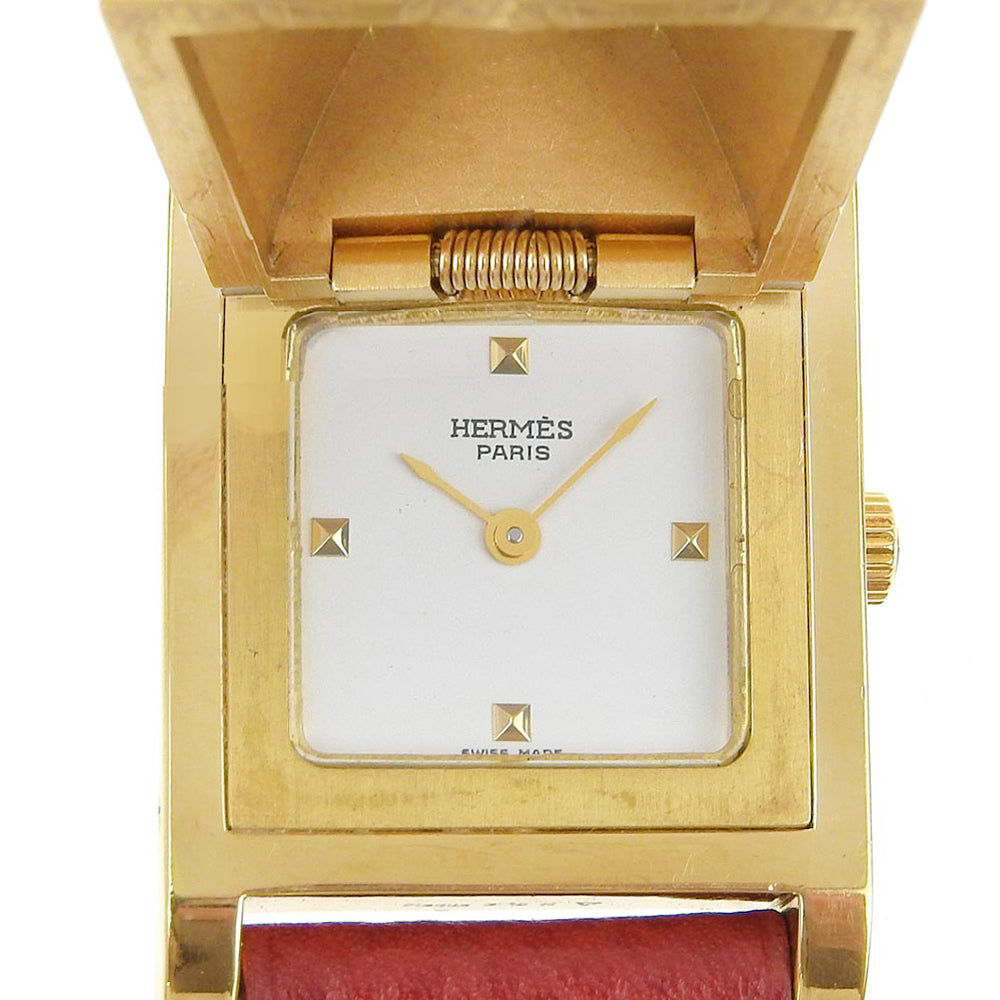 HERMES Watches Quartz ME1.201 Plated Gold , Leather wine-red Medor White dial Women