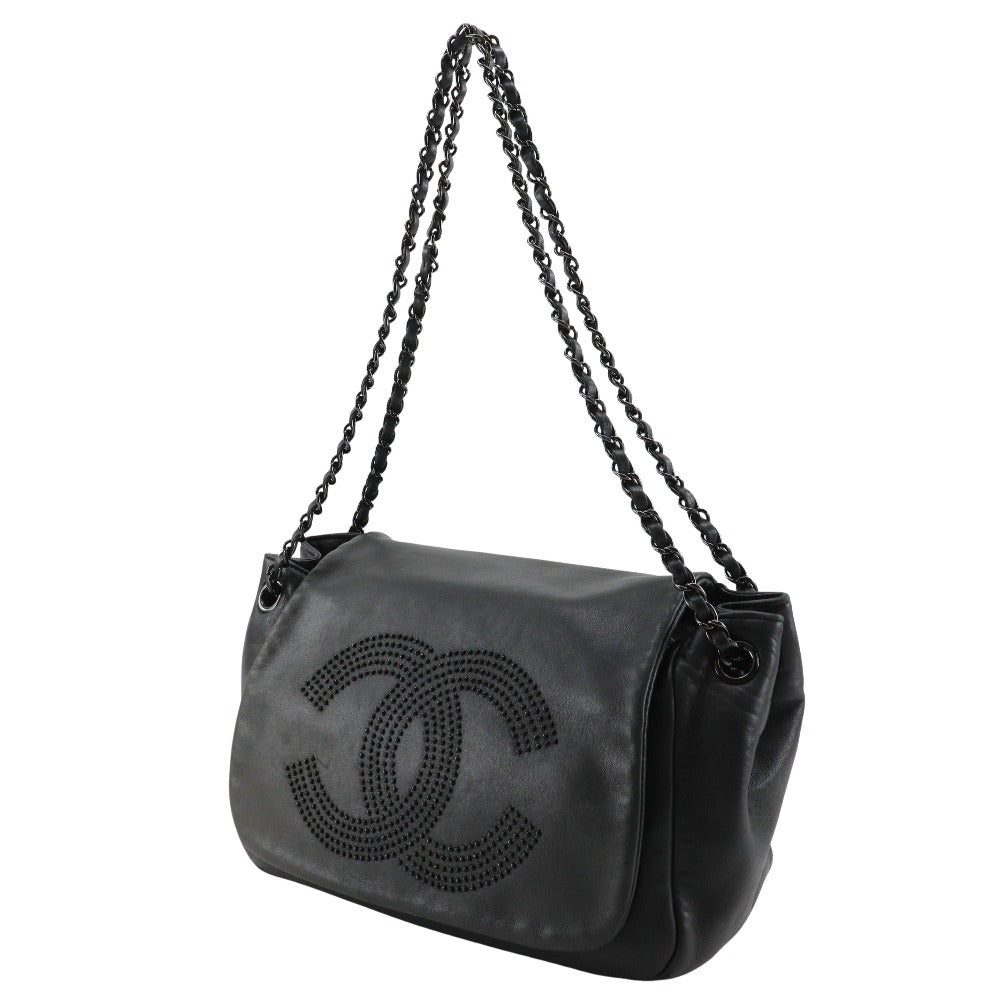 CHANEL Shoulder Bag lambskin black Studs COCO Mark WChainShoulder