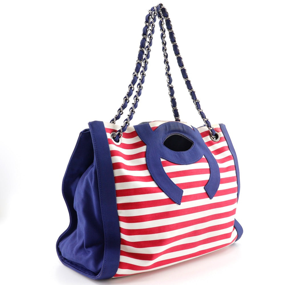 CHANEL Tote Bag A47944 Cotton, Nylon Navy blue border Cruise line Chain tote Women