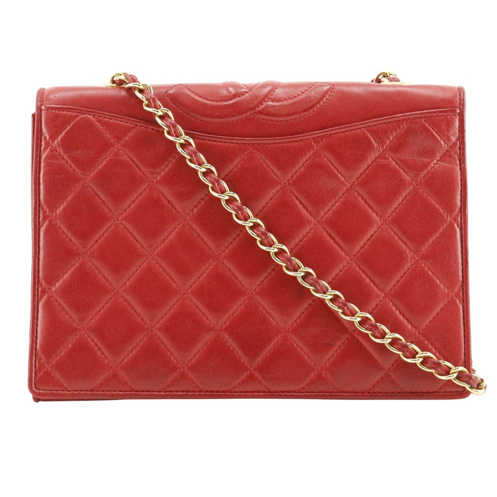 CHANEL Shoulder Bag lambskin Red vintage Matrasse COCO Mark ChainShoulder Women