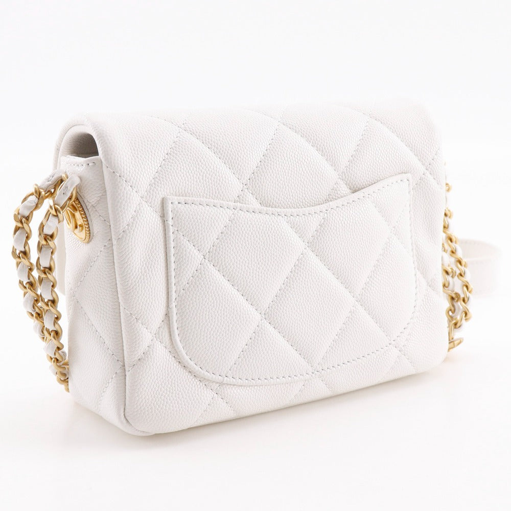 CHANEL Shoulder Bag A35200 Caviar skin White/Gold Metal ChainShoulder Matelasse Flap Shoulder Women