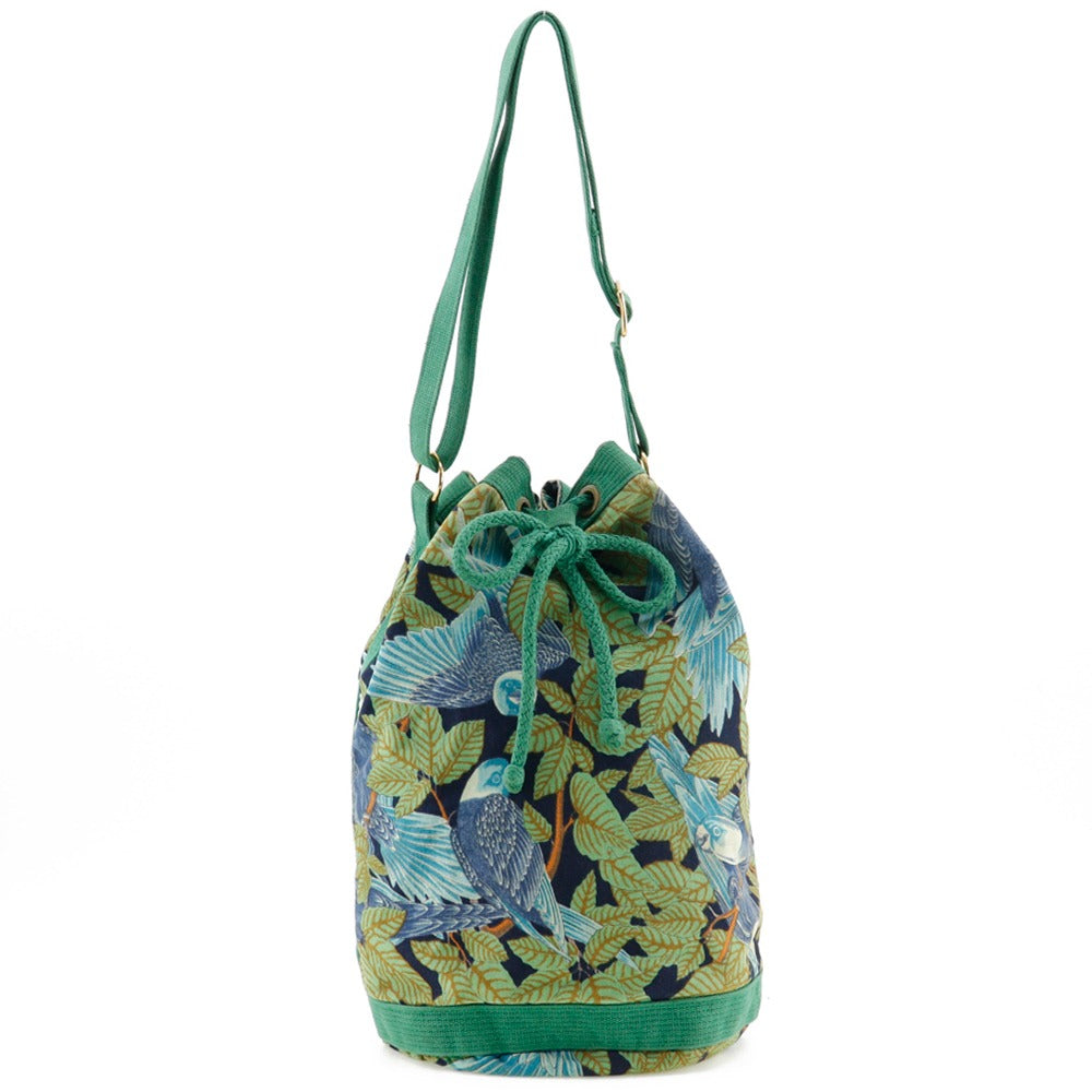 HERMES Shoulder Bag cotton Green vintage Botanical Pattern Bird Pattern one belt Women