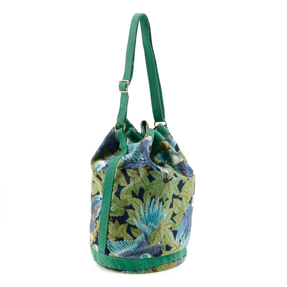 HERMES Shoulder Bag cotton Green vintage Botanical Pattern Bird Pattern one belt Women