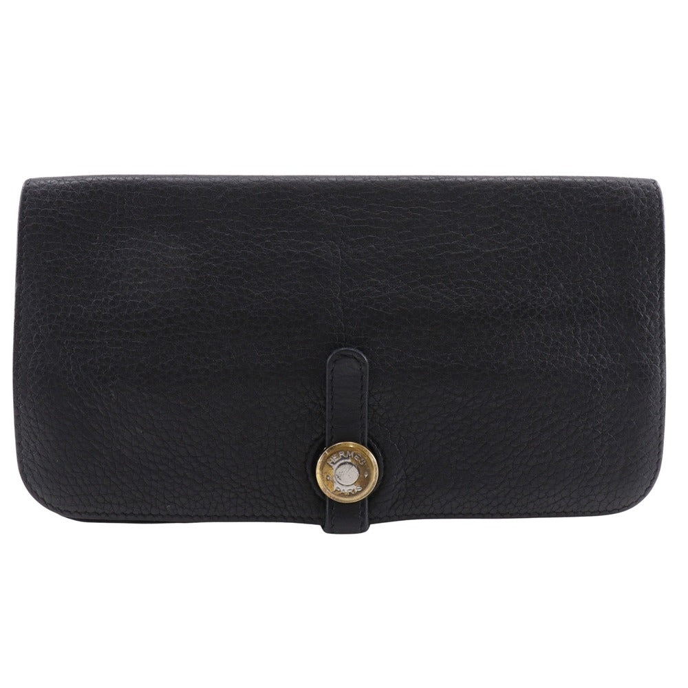 HERMES Long Wallet Purse Taurillon Clemence black Dogon Long unisex(Unisex)