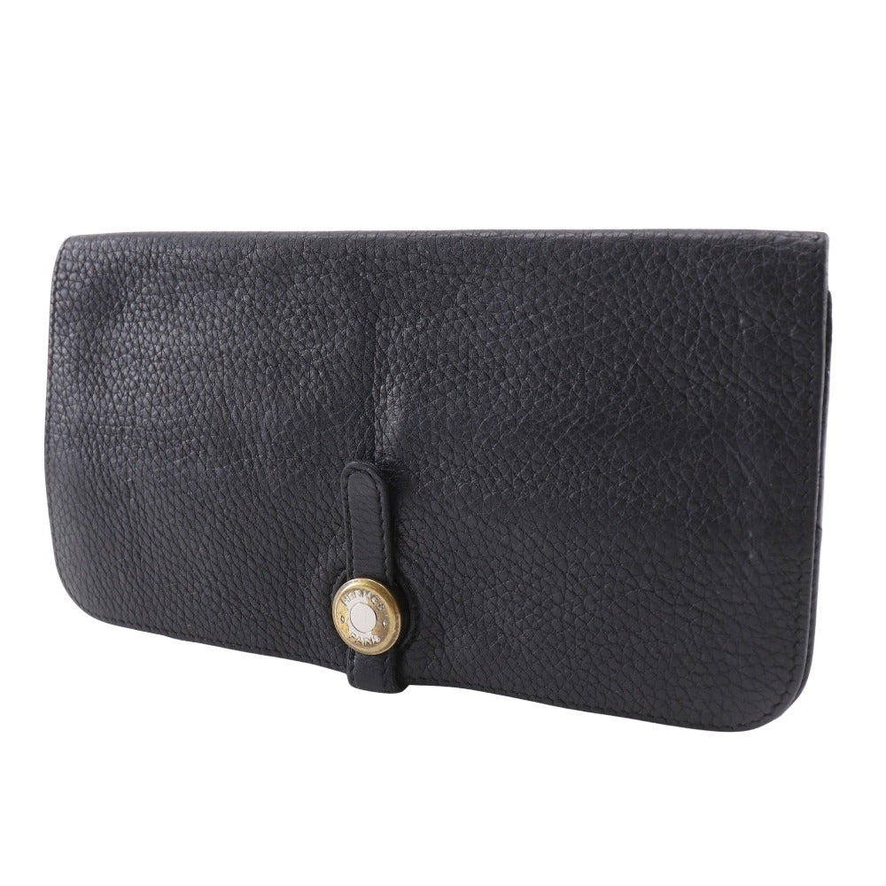 HERMES Long Wallet Purse Taurillon Clemence black Dogon Long unisex(Unisex)