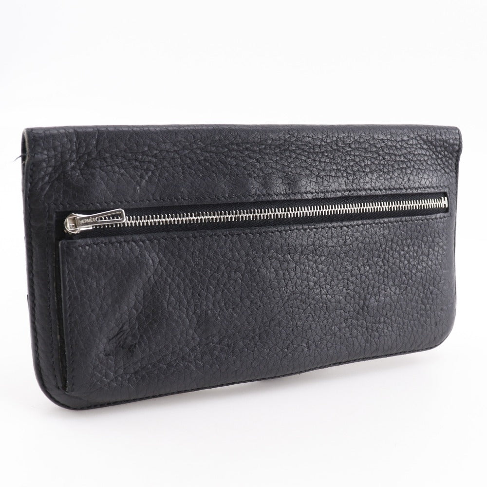 HERMES Long Wallet Purse Taurillon Clemence black Dogon Long unisex(Unisex)