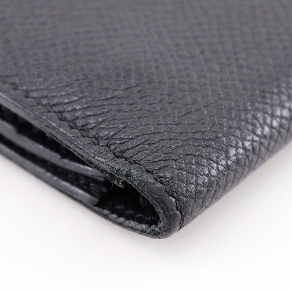 HERMES Long Wallet Purse Courchevel Black/Silver Metal Bean unisex(Unisex)