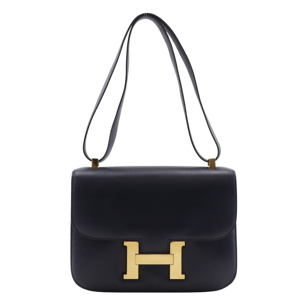 HERMES Shoulder Bag Box scarf Navy/Gold Metal vintage Constance 24 Women