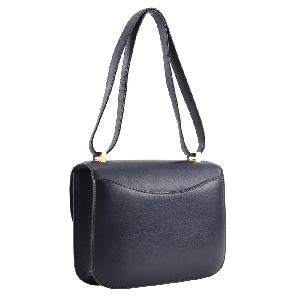 HERMES Shoulder Bag Box scarf Navy/Gold Metal vintage Constance 24 Women