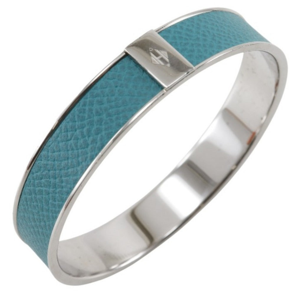 HERMES Bangle Metal, Epsom Silver / blue KAWAII Cute Women S