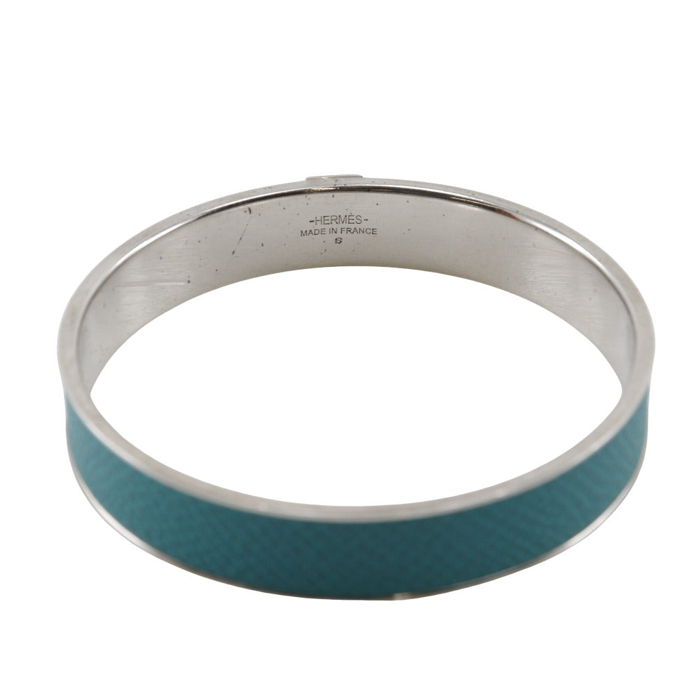 HERMES Bangle Metal, Epsom Silver / blue KAWAII Cute Women S