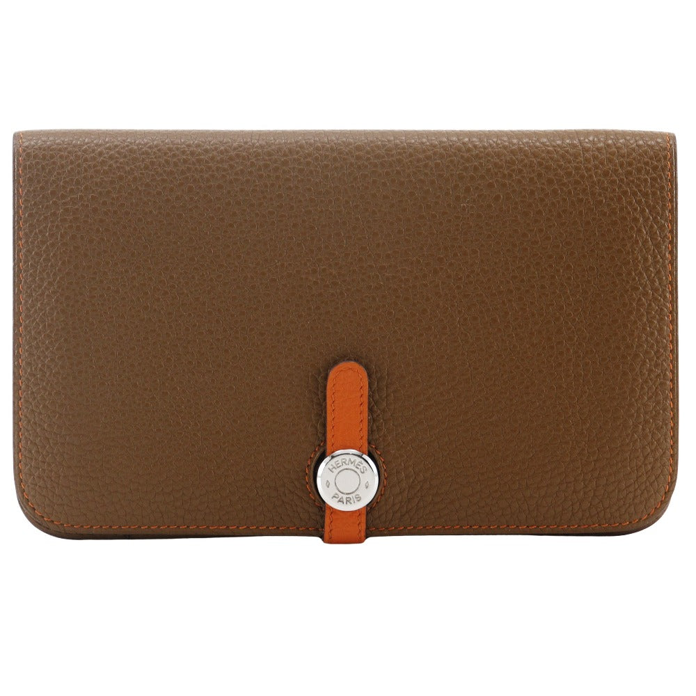 HERMES Long Wallet Purse Togo Brown / orange By color Dogon Women(Unisex)