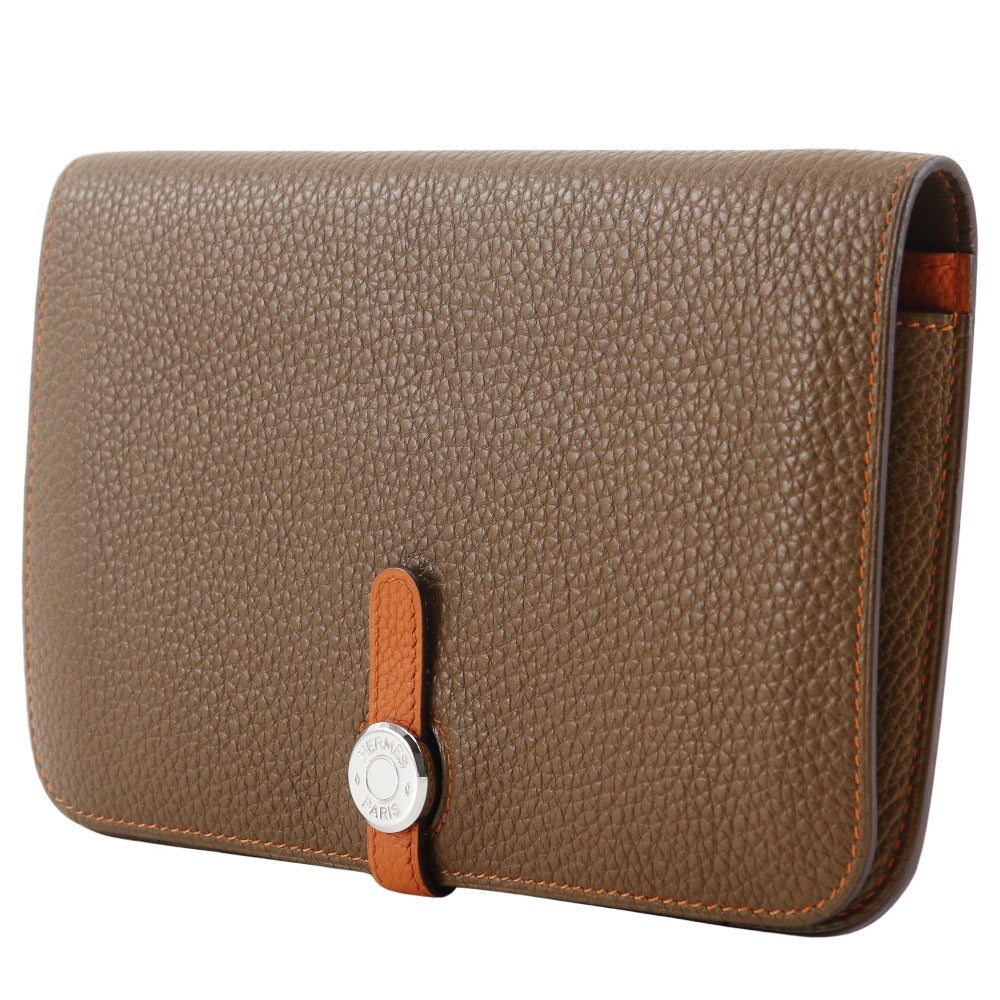 HERMES Long Wallet Purse Togo Brown / orange By color Dogon Women(Unisex)