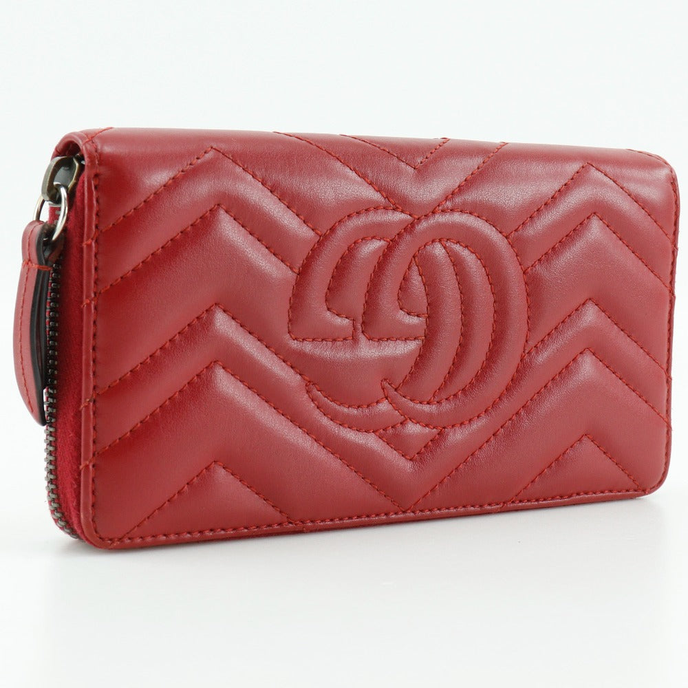 GUCCI Long Wallet Purse 443123 leather Red Chevron quilting GG Marmon Double G zip around wallet Women