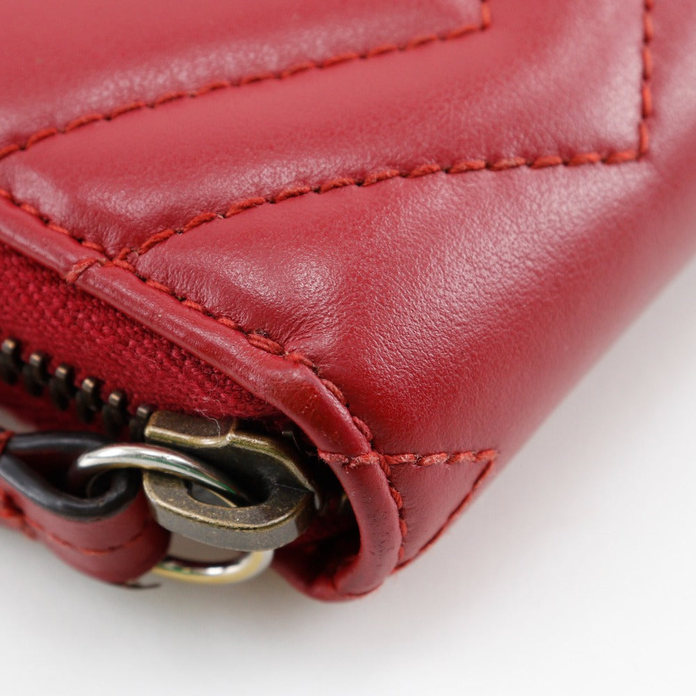 GUCCI Long Wallet Purse 443123 leather Red Chevron quilting GG Marmon Double G zip around wallet Women