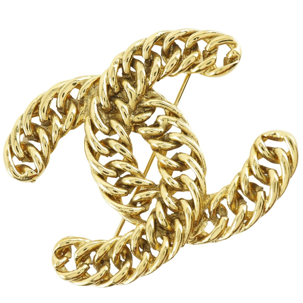 CHANEL Brooch Plated Gold black ChainCOCO Mark Women