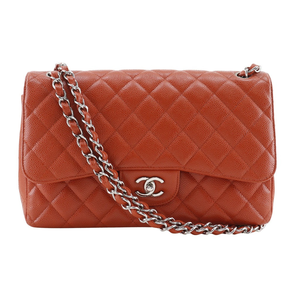 CHANEL Shoulder Bag A58600 Caviar skin Orange Double flap Double Chain Shoulder Deca Trasse 30 Women