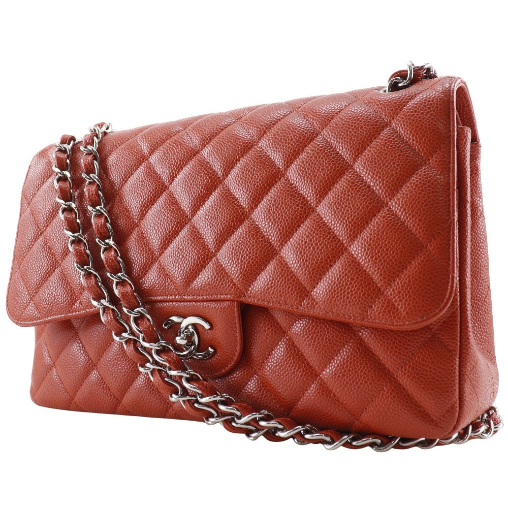 CHANEL Shoulder Bag A58600 Caviar skin Orange Double flap Double Chain Shoulder Deca Trasse 30 Women