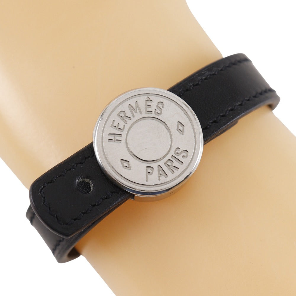 HERMES bracelet leather Black / orange Series Looping Women