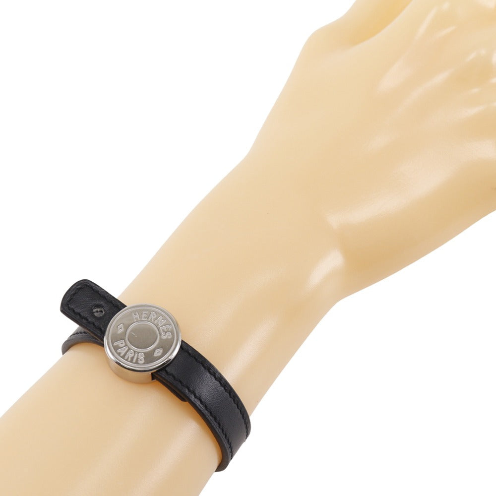 HERMES bracelet leather Black / orange Series Looping Women