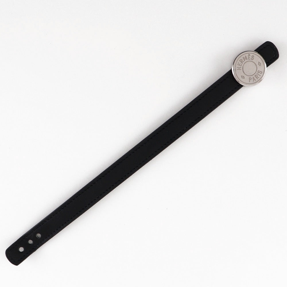 HERMES bracelet leather Black / orange Series Looping Women