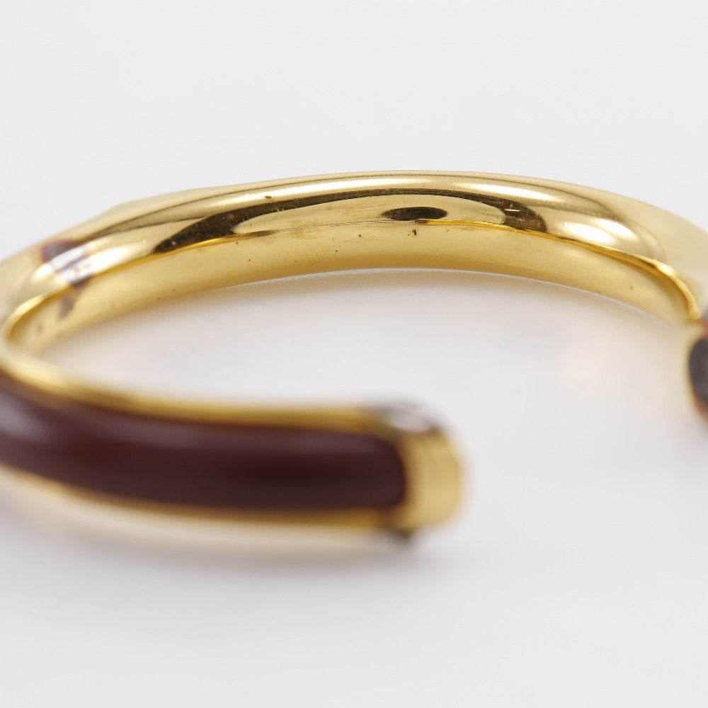 HERMES Bangle Plated Gold , Leather Brown vintage Women