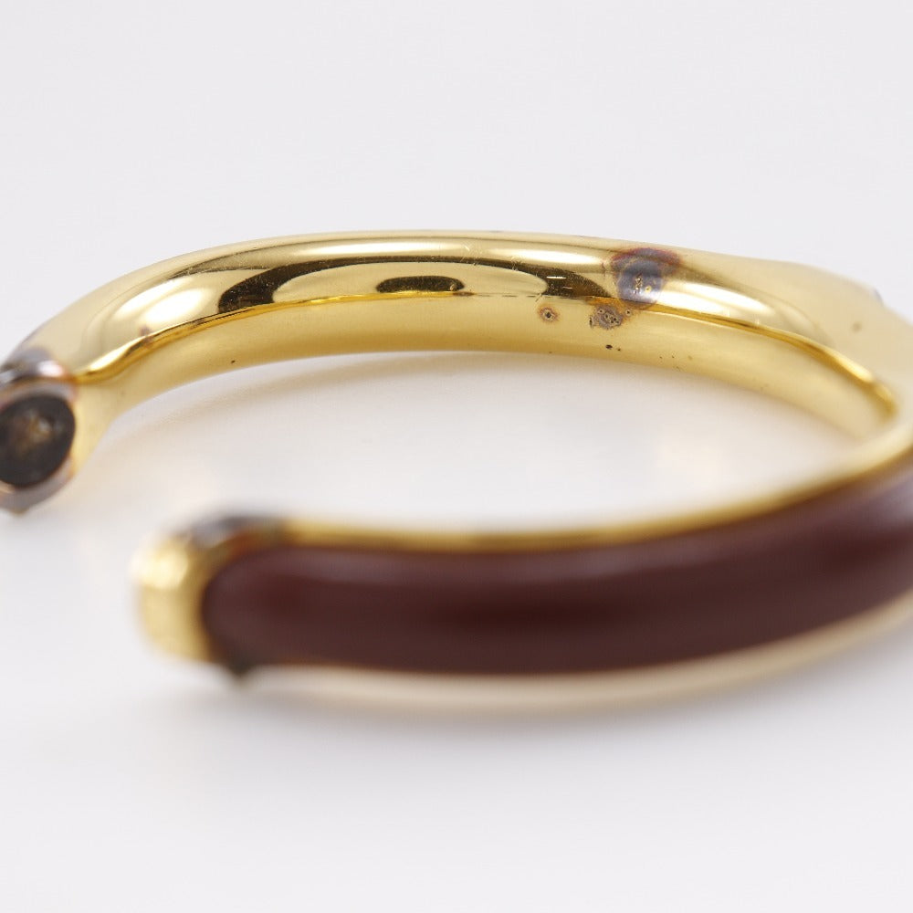 HERMES Bangle Plated Gold , Leather Brown vintage Women