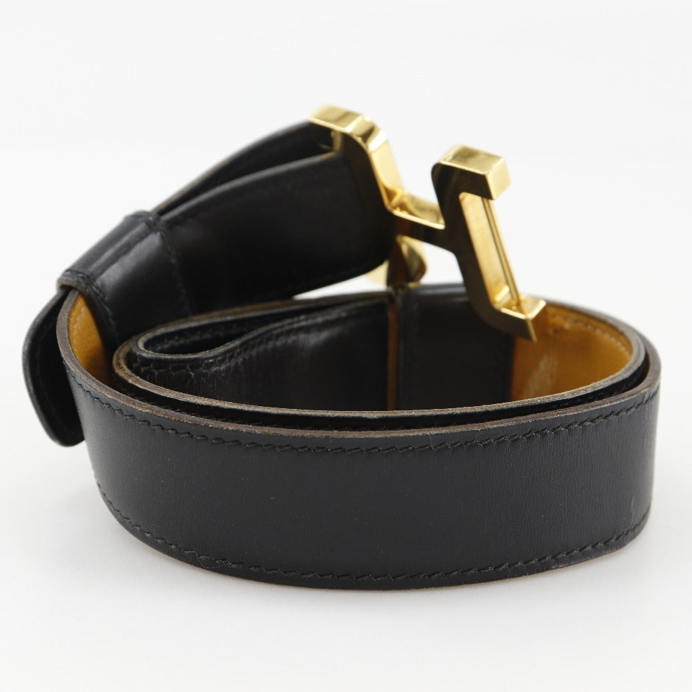 HERMES belt Calfskin , Plated Gold black vintage H belt Women