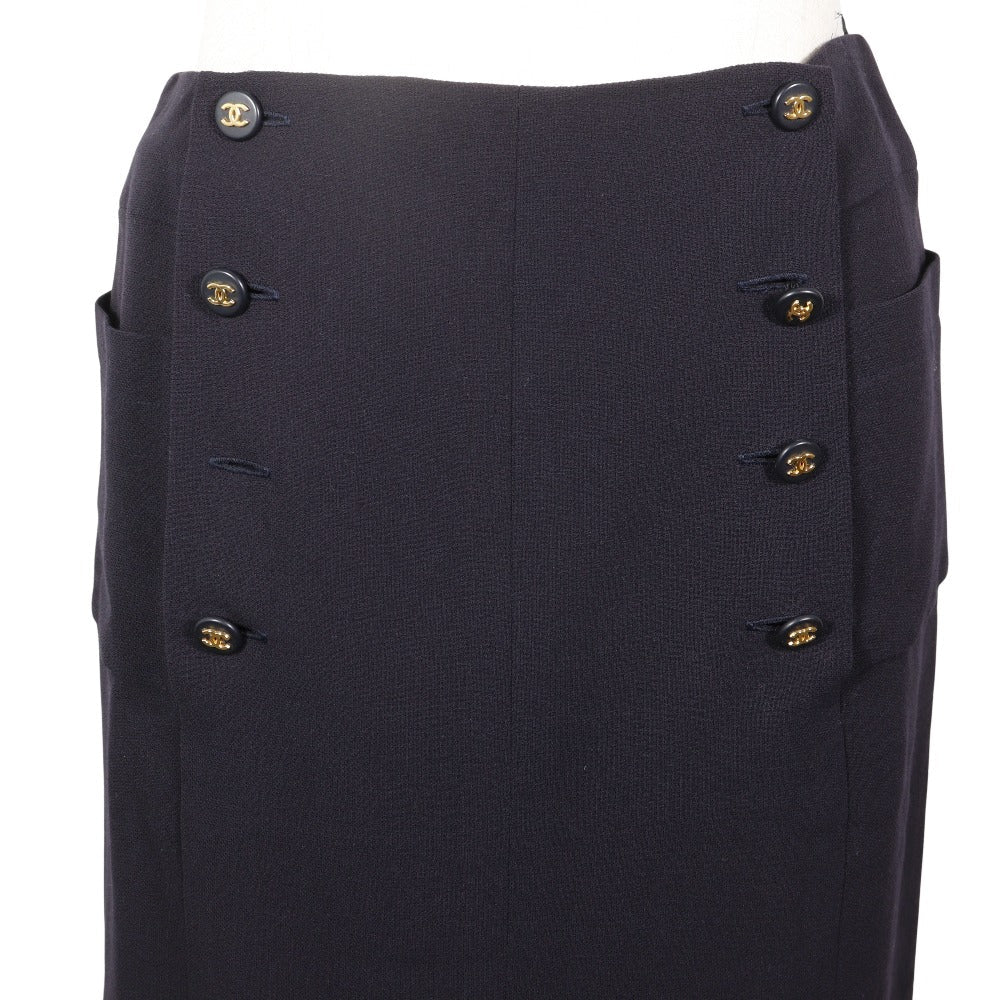 CHANEL skirt P07931V04916 97P wool Navy blue vintage COCO Mark Double Button Women 36