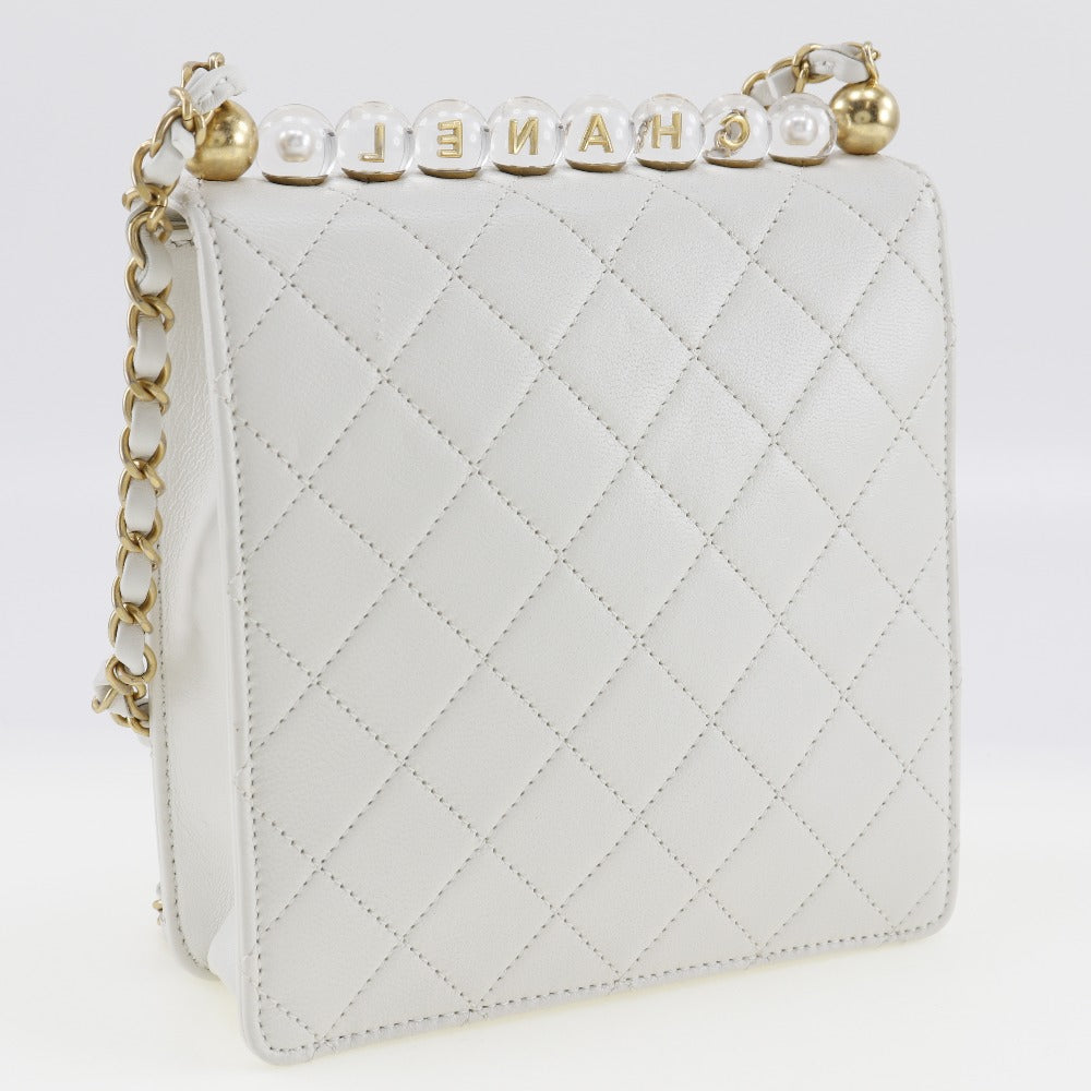 CHANEL Shoulder Bag AS0584 lambskin White Matrasse
