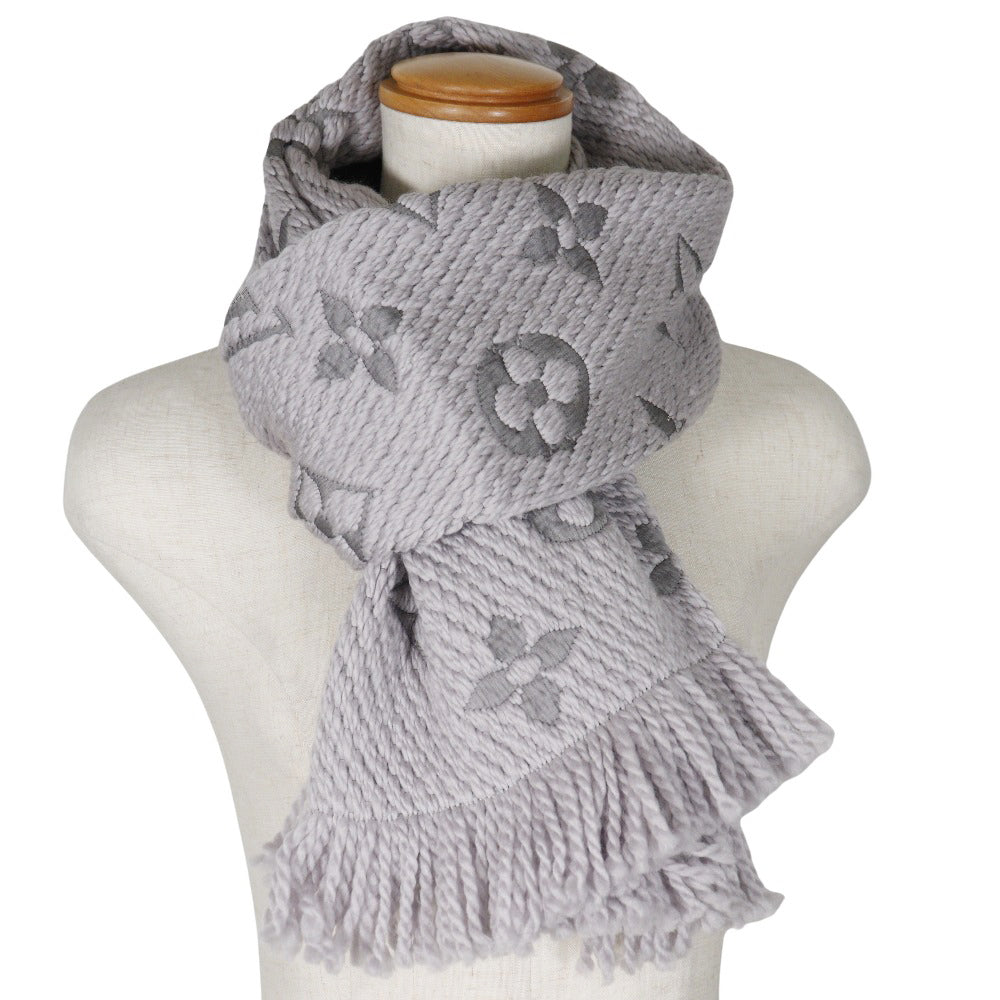 LOUIS VUITTON Scarf Wool silk gray Esharp Logomania Women(Unisex)