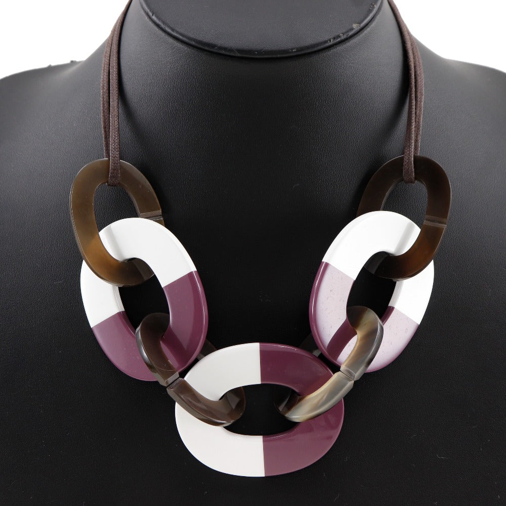 HERMES Necklace Buffalo horn Brown lacquer