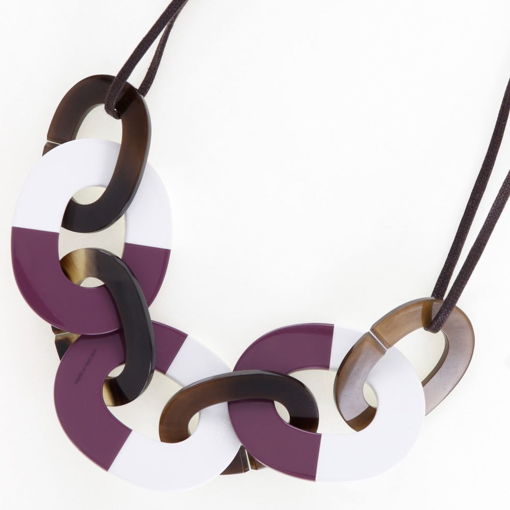 HERMES Necklace Buffalo horn Brown lacquer