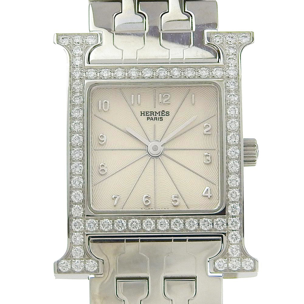 HERMES Watches Quartz HH1.230 Stainless Steel Silver Diamond Bezel H watch Silver dial Women