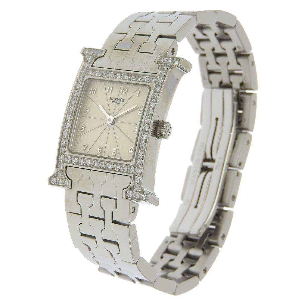 HERMES Watches Quartz HH1.230 Stainless Steel Silver Diamond Bezel H watch Silver dial Women