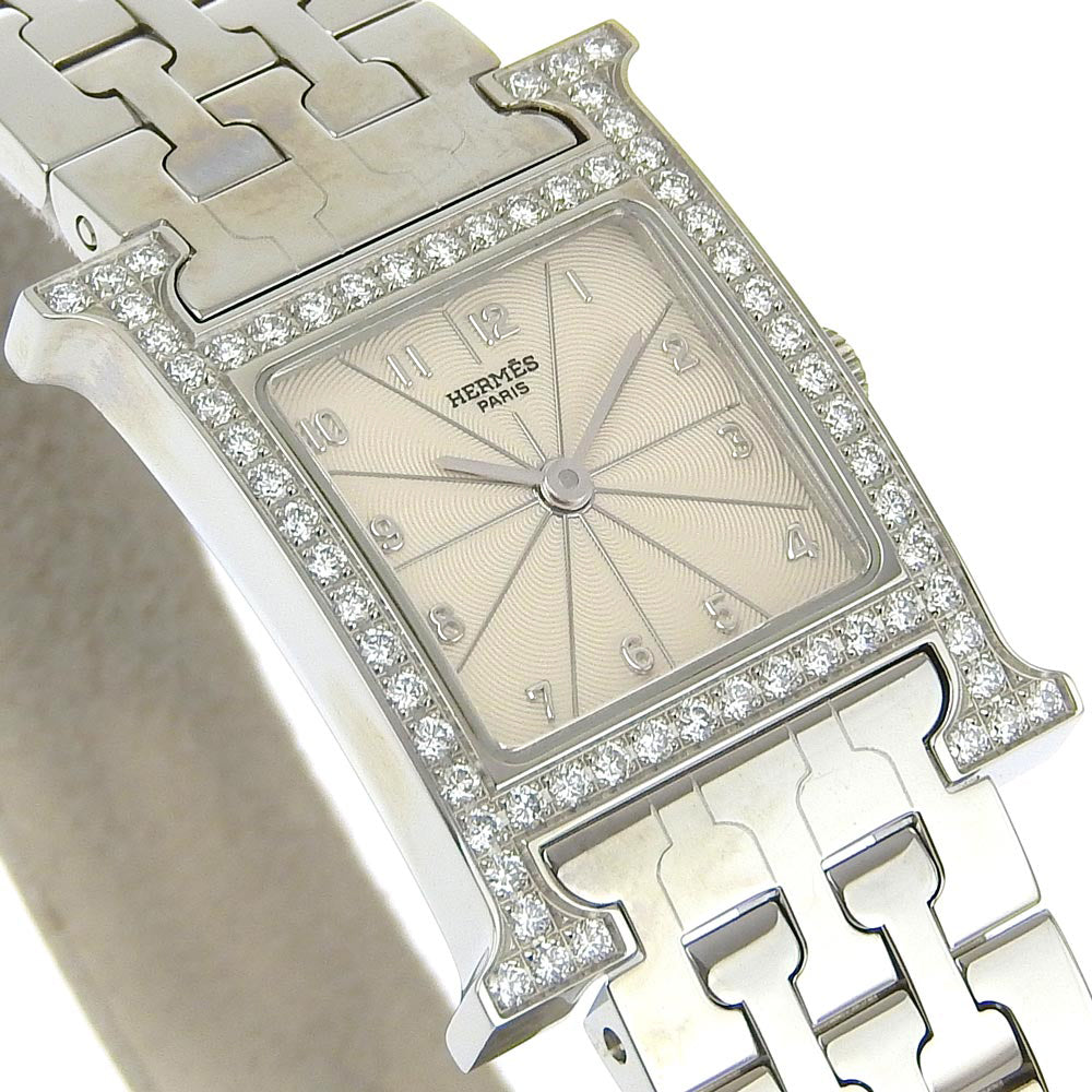 HERMES Watches Quartz HH1.230 Stainless Steel Silver Diamond Bezel H watch Silver dial Women