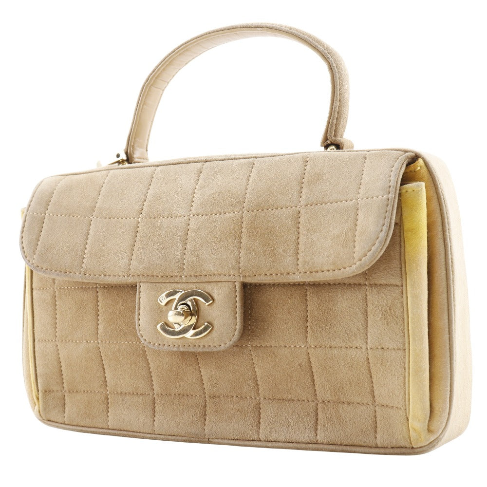 CHANEL Handbag Suede Brown/yellow One handle Chocolate bar Women