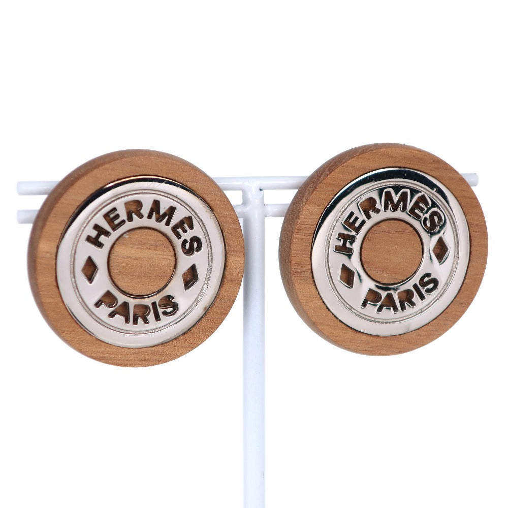 HERMES Earring Wood, Metal Brown/Silver Serie