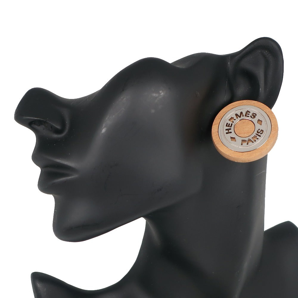 HERMES Earring Wood, Metal Brown/Silver Serie
