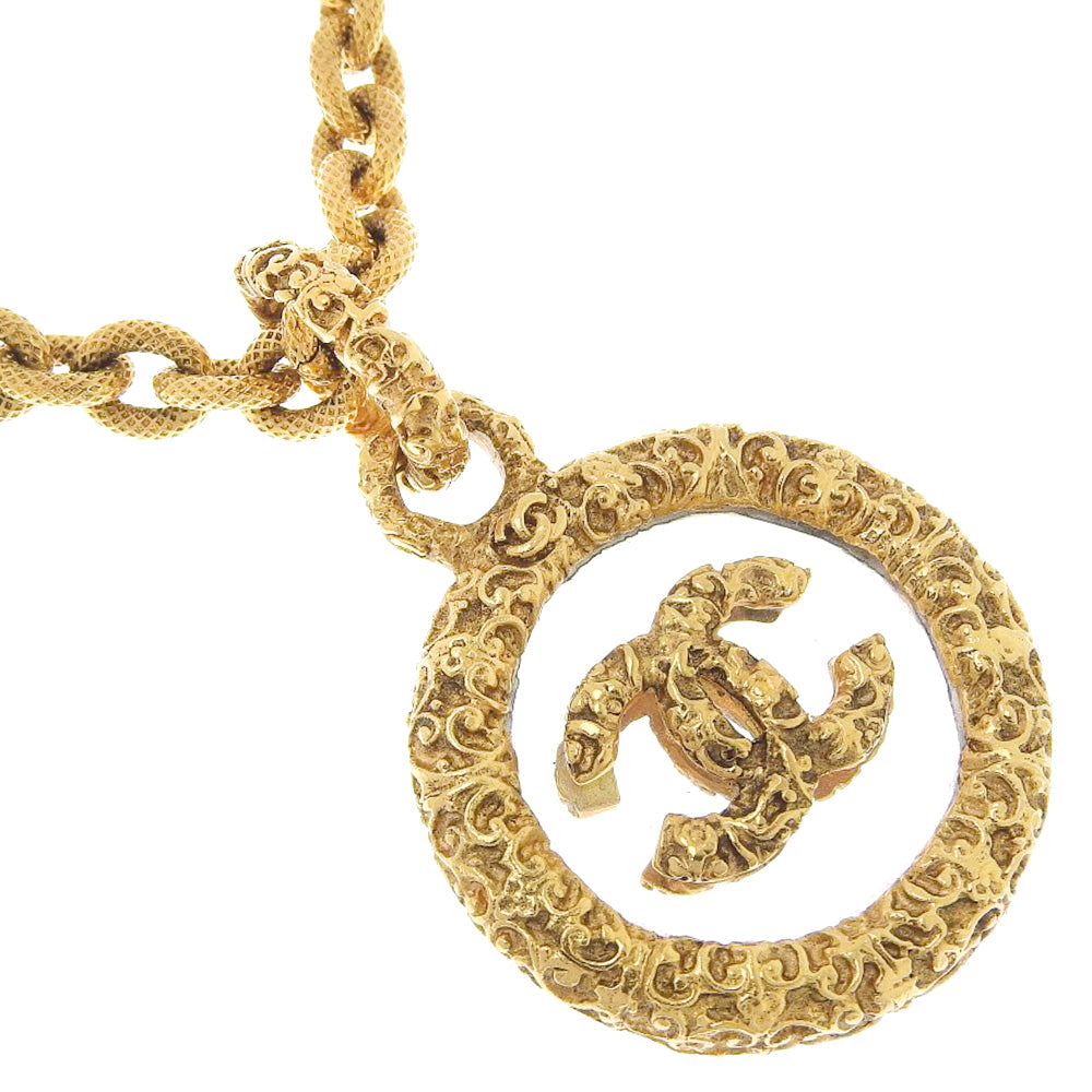 CHANEL Necklace Plated Gold, Glass gold vintage COCO Mark Women