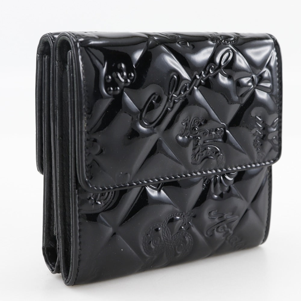 CHANEL Bifold Wallet A37152 Patent leather black W Hook Wallet  Icon line Women
