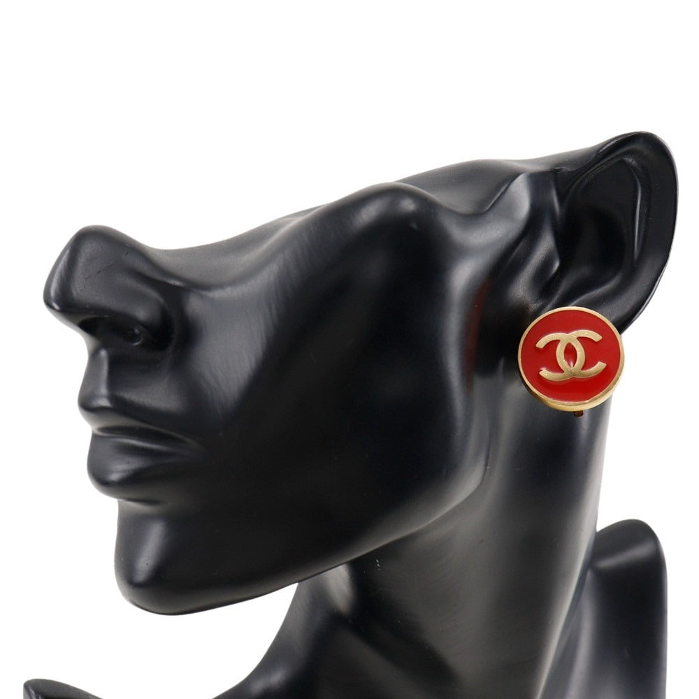 CHANEL Earring Plated Gold Red Women