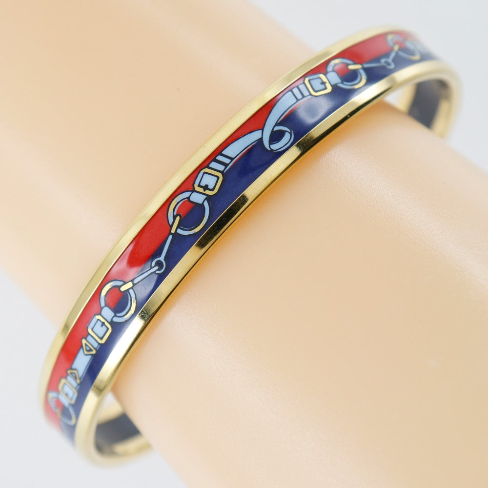 HERMES Bangle Plated Gold Red Cloisonne Emile