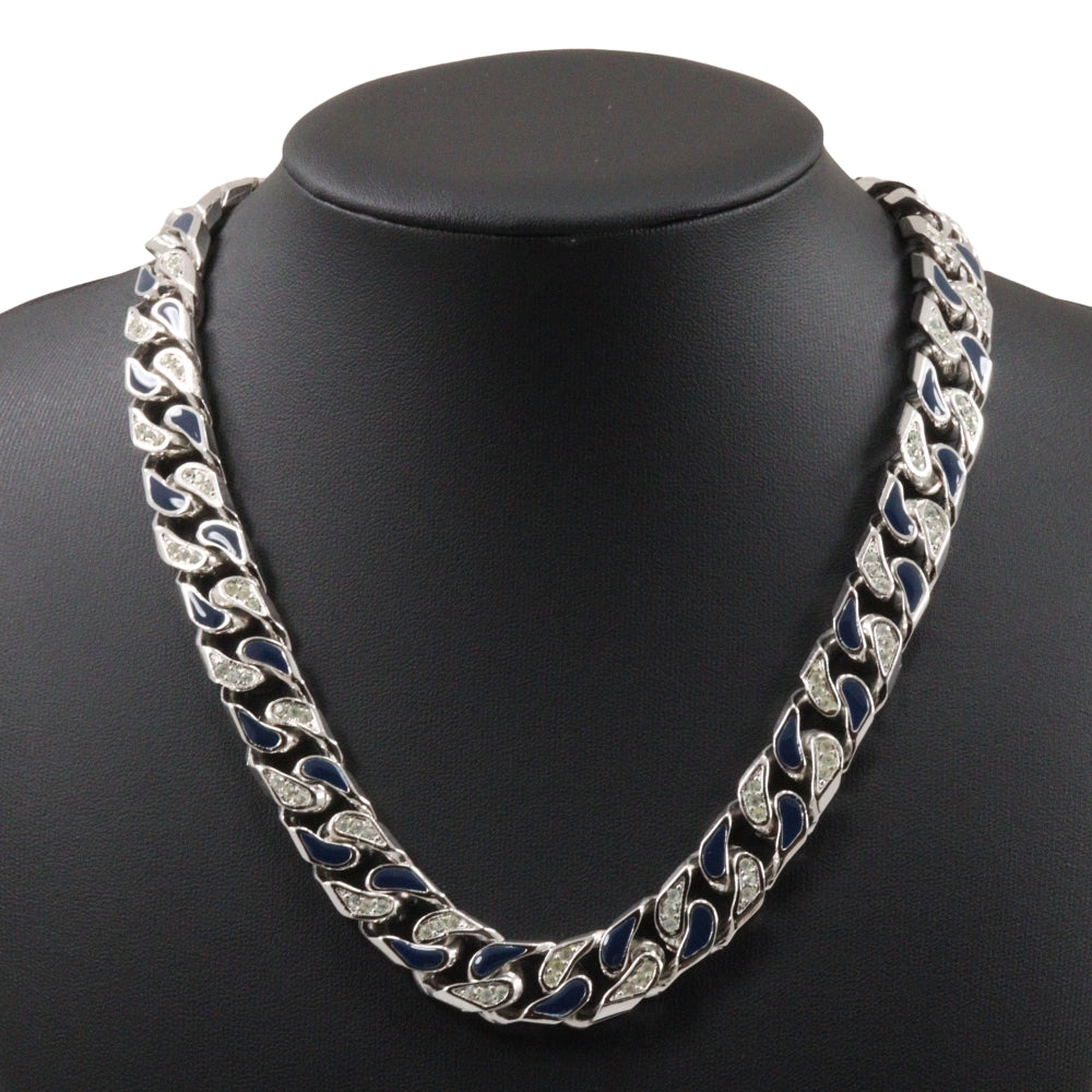 Christian Dior Necklace Metal, Rhinestone Silver vintage Earing set Women