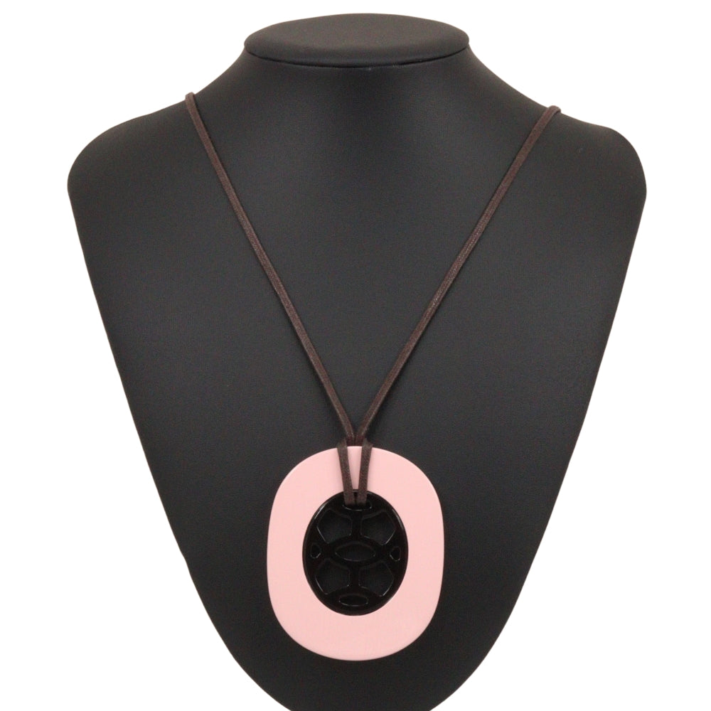 HERMES Necklace Buffalo horn Pink/Brown Lift GM