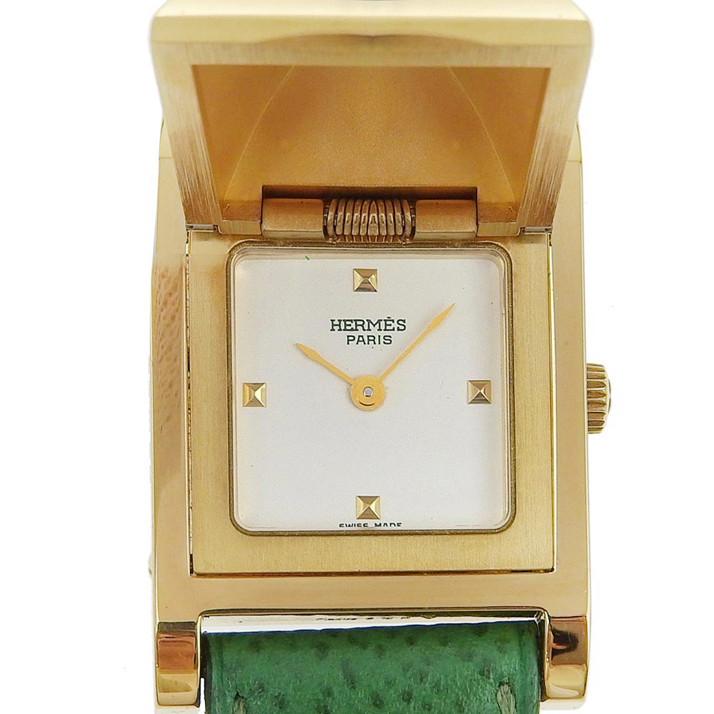 HERMES Watches Quartz ME1.201 Plated Gold , Leather gold Medor White dial Women